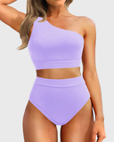 Emoswim - One Shoulder High Waisted Bikini Sets Two Piece Swimsuit Tummy Control-Purple