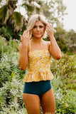 Emoswim - Peplum Tankini Swim In Mustard Daisy