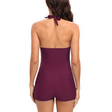 Emoswim - Women Tummy Control One Piece Swimsuits Shorts Boyleg-Maroon