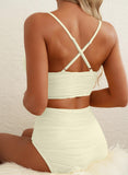 Emoswim - Sommer Zweiteiliges Bikini-Set U-Bügel Cut-Out High Waist Badeanzug - Beige