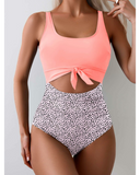 Emoswim - Women's One Piece Swimsuit Tummy Control Slimming Bathing Suit Cutout Tie Knot Swimwear-Pink