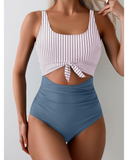 Emoswim - Women's One Piece Swimsuit Tummy Control Slimming Bathing Suit Cutout Tie Knot Swimwear-Navy