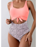Emoswim - Women's One Piece Swimsuit Tummy Control Slimming Bathing Suit Cutout Tie Knot Swimwear-Pink