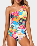 Emoswim - One Shoulder One Piece Swimsuit for Women Tummy Control Bathing Suits-Flower