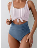 Emoswim - Women's One Piece Swimsuit Tummy Control Slimming Bathing Suit Cutout Tie Knot Swimwear-Navy
