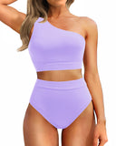 Emoswim - One Shoulder High Waisted Bikini Sets Two Piece Swimsuit Tummy Control-Purple