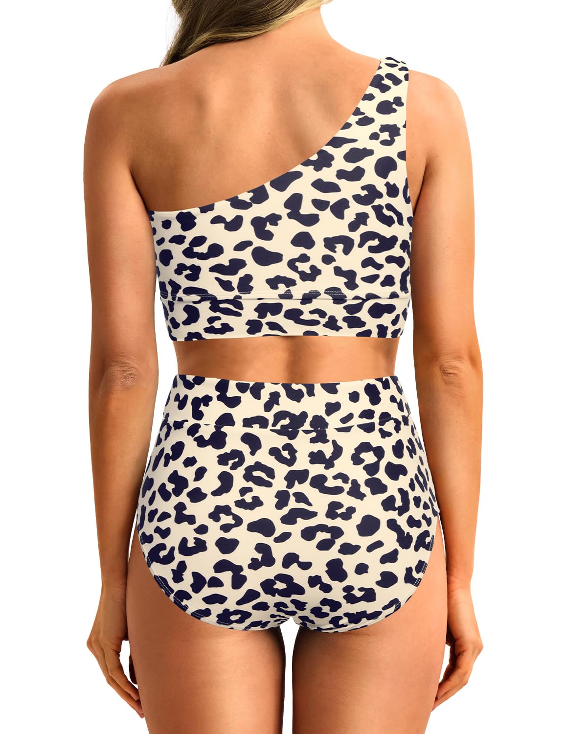 Emoswim - One Shoulder High Waisted Bikini Sets Two Piece Swimsuit Tummy Control-Leopard