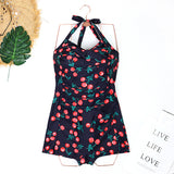 Emoswim - Women Tummy Control One Piece Swimsuits Shorts Boyleg-Cherry