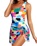 Emoswim - Damen Badekleid One-Shoulder Badeanzug mit Rock