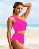 Emoswim - High-Waist One-Shoulder Bauchweg Bikini-Set