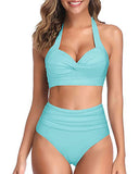 Emoswim - Women's Push Up Padded Halter High Waist High Leg Bikini Swimsuit-Aqua