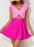 Emoswim - Women's One Piece Swimsuit Ruffle Cutout Swimdress Tummy Control V Neck Wrap Swimwear-Pink