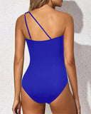 Emoswim - One Shoulder One Piece Swimsuit for Women Tummy Control Bathing Suits-Blue