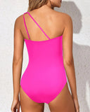 Emoswim - One Shoulder One Piece Swimsuit for Women Tummy Control Bathing Suits-Pink