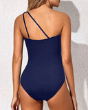 Emoswim - One Shoulder One Piece Swimsuit for Women Tummy Control Bathing Suits-Navy Blue