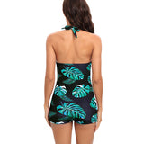 Emoswim - Women Tummy Control One Piece Swimsuits Shorts Boyleg-Green Leaves