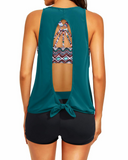 Emoswim - Women's 3 Piece Scoop Neck Criss Cross Tankini Swimsuits-Teal