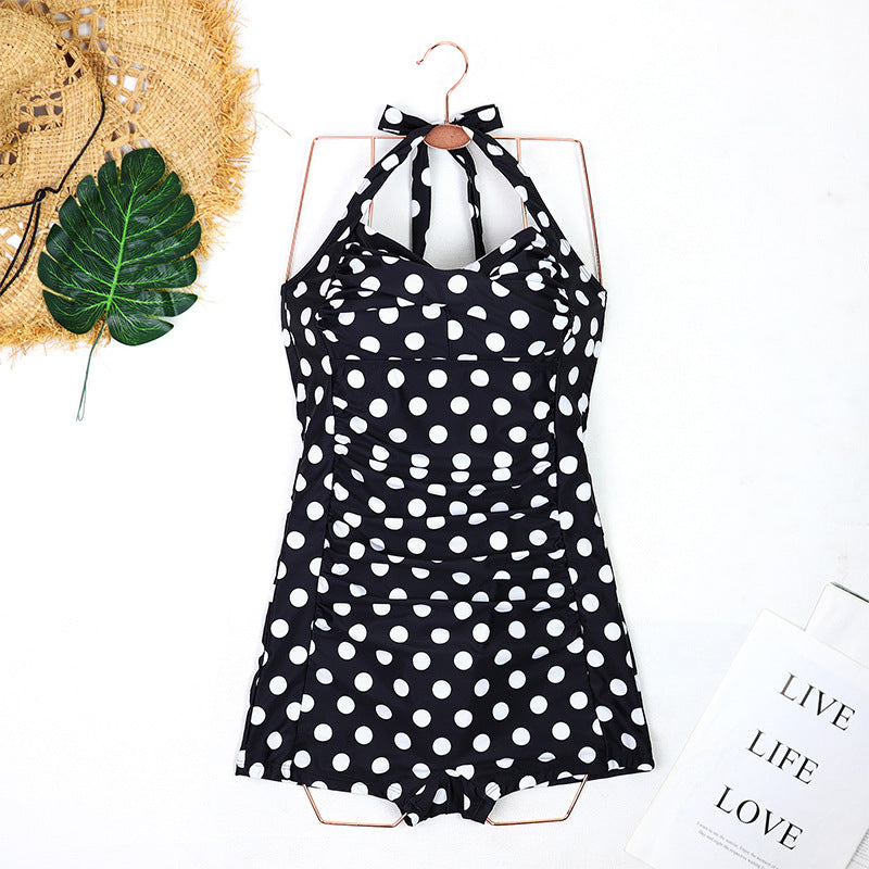 Emoswim - Twist Front Bandeau Swimsuits Retro One Piece Bathing Suit-Black Dot