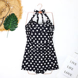 Emoswim - Twist Front Bandeau Swimsuits Retro One Piece Bathing Suit-Black Dot