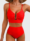 Emoswim - 2026 Summer Two Piece Bikini Set U-Wire Cutout High Waisted Swimsuit-Red