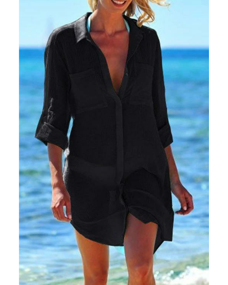 Emoswim - Navy Pocket Long Sleeve Cover Up-Black
