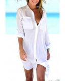 Emoswim - Navy Pocket Long Sleeve Cover Up-White