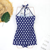 Emoswim - Women Tummy Control One Piece Swimsuits Shorts Boyleg-Blue Dots