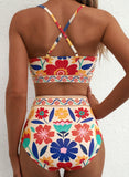 Emoswim - 2026 Summer Two Piece Bikini Set U-Wire Cutout High Waisted Swimsuit-Orange Floral