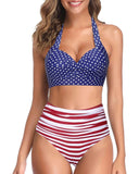 Emoswim - Women's Retro Halter Ruched Vintage High Waisted Bikini-Flag