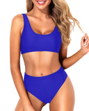 Emoswim - High Cut Two Piece Bikini Crop Top High Cut Swimsuit-Royal Blue