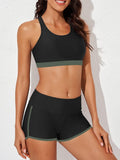 Emoswim - Womens Athletic 3 Piece Tankini Swimsuits with Shorts Swim Tank Tops